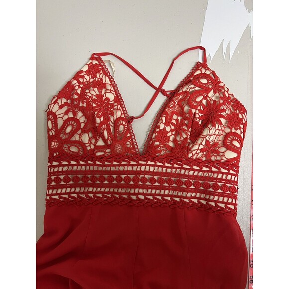Kimcine Red Lace Jumpsuit Size S Wedding Guest Crisscross Back Formal Party Prom - Picture 5 of 16
